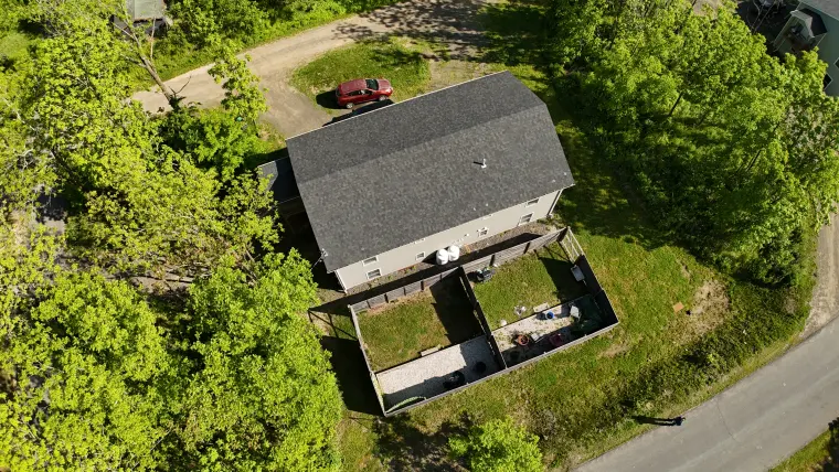 Aerial image of the Highland Avenue building and yard area