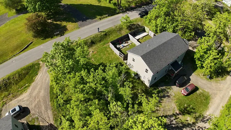 High aerial view of Highland Avenue and the surrounding residential area